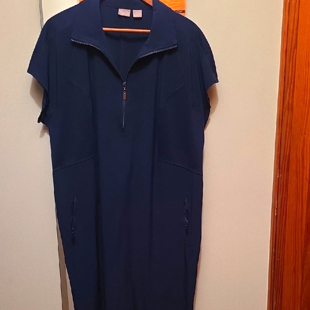 Chicos ZENERGY Navy Blue Zip-Up Collar Dress Size 3.5
